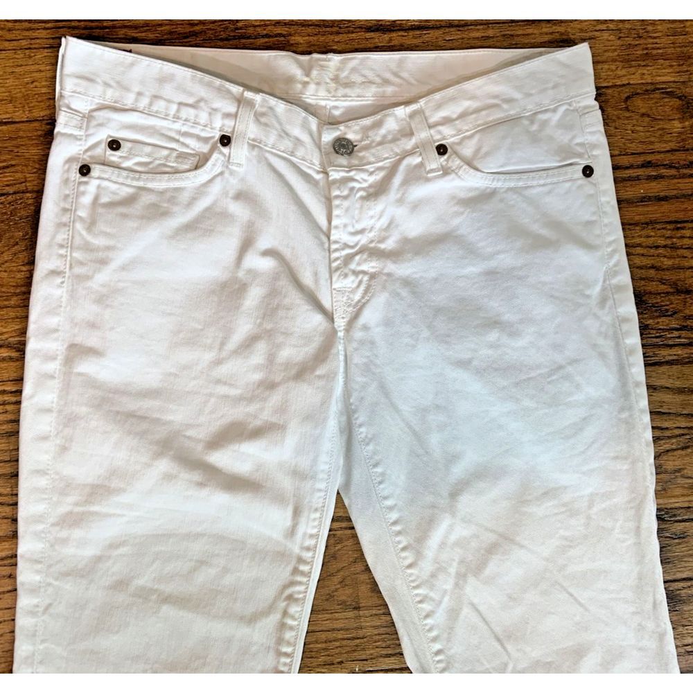 7 For All Mankind Jeans Women *30 White Denim Cropped Embroidery 3" cuff USA - Picture 3 of 13
